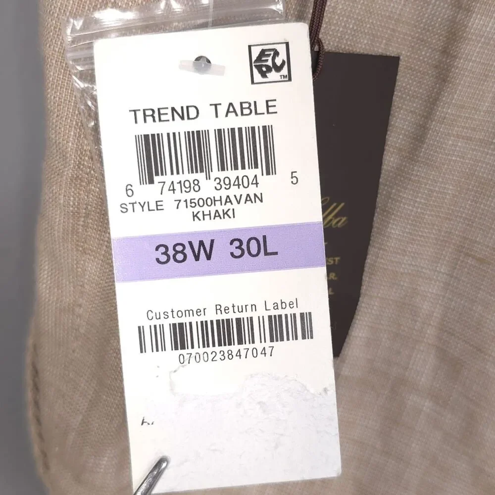 Tasso Elba 100% Linen Pants Khaki 38W 30L Casual Dress Flat Front‎ Lightweight
